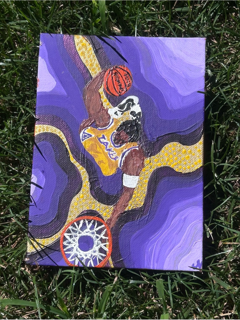 Hand Painted Abstract Kobe Bryant Dunking Painting - 5”x7”
